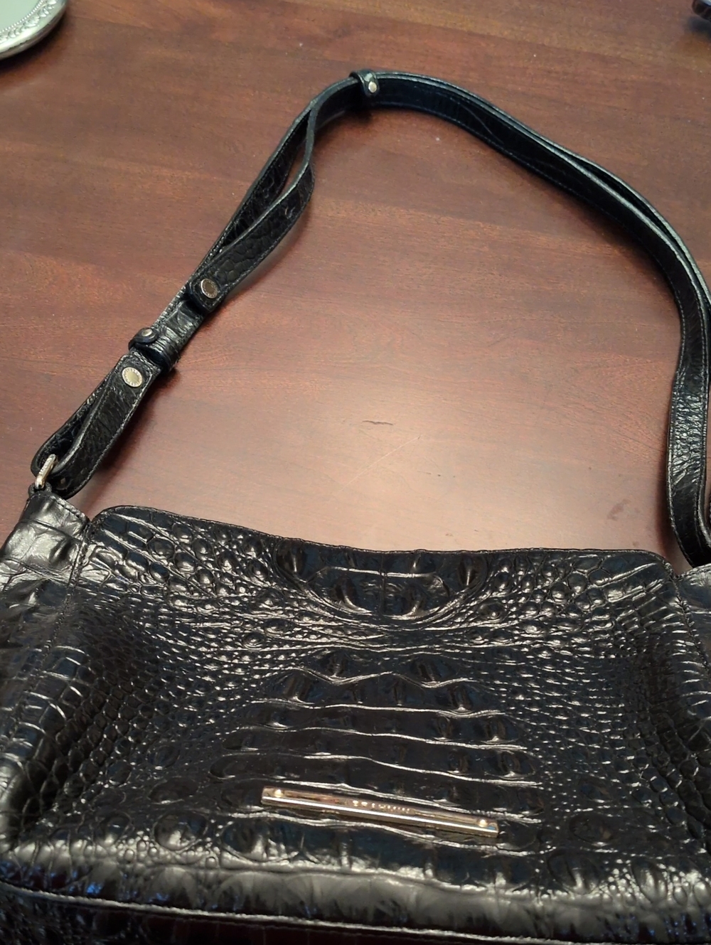 Brahmun Black Croc-Embossed Shoulder Bag Medium - Size W Gold Hardware